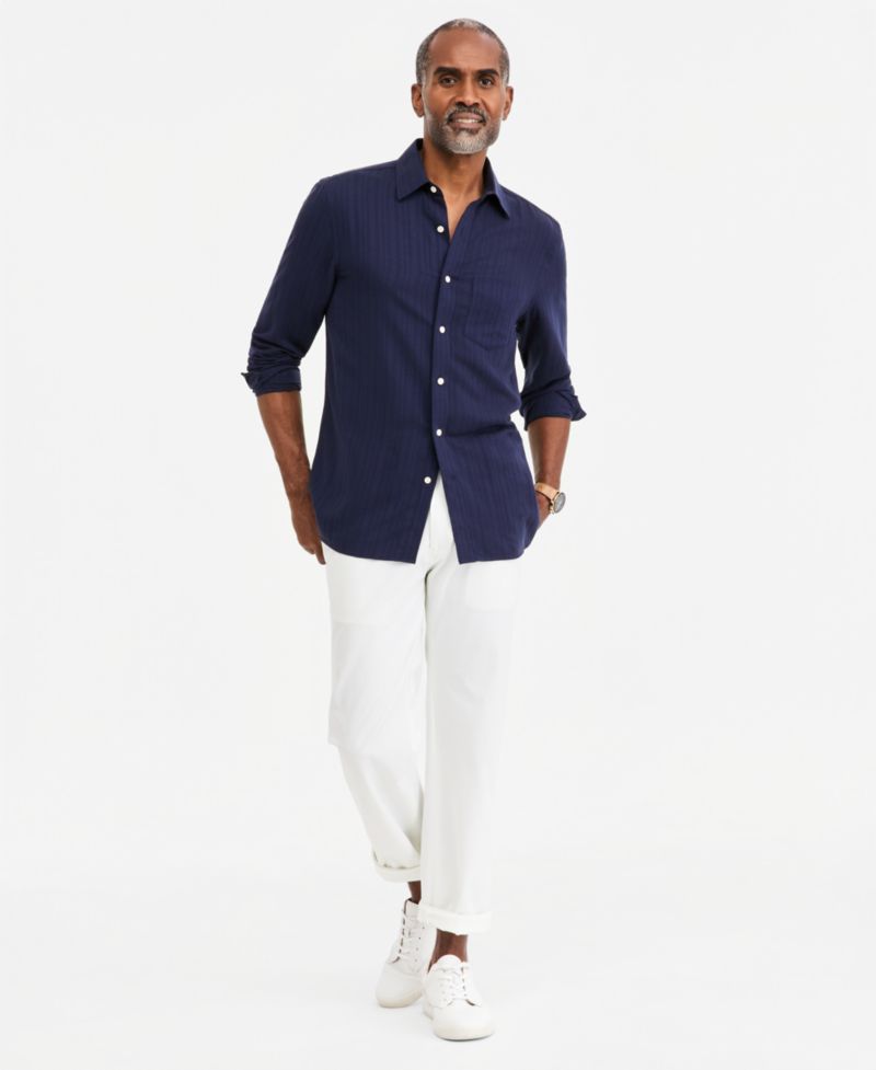 Men's Solid Silk Blend Long-Sleeve Shirt