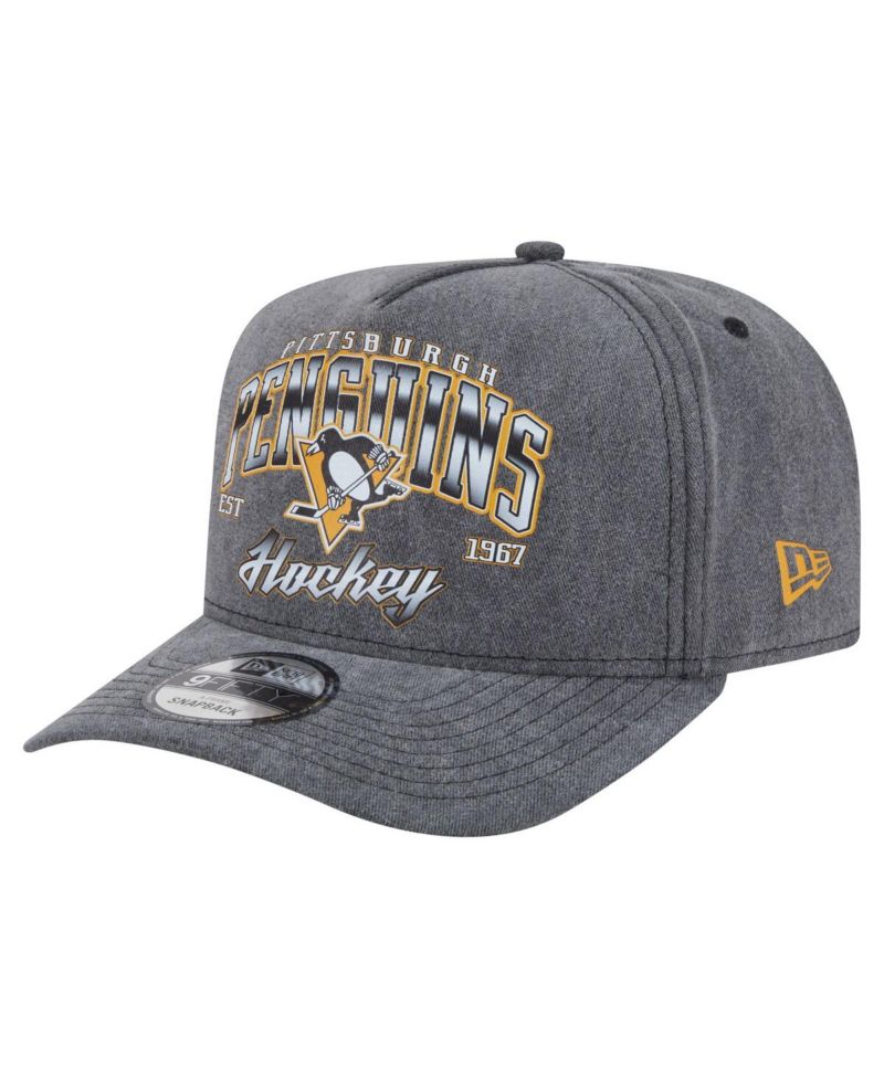 Men's Charcoal Pittsburgh Penguins Throwback Washed A-Frame Pre-Curved 9FIFTY Snapback Hat