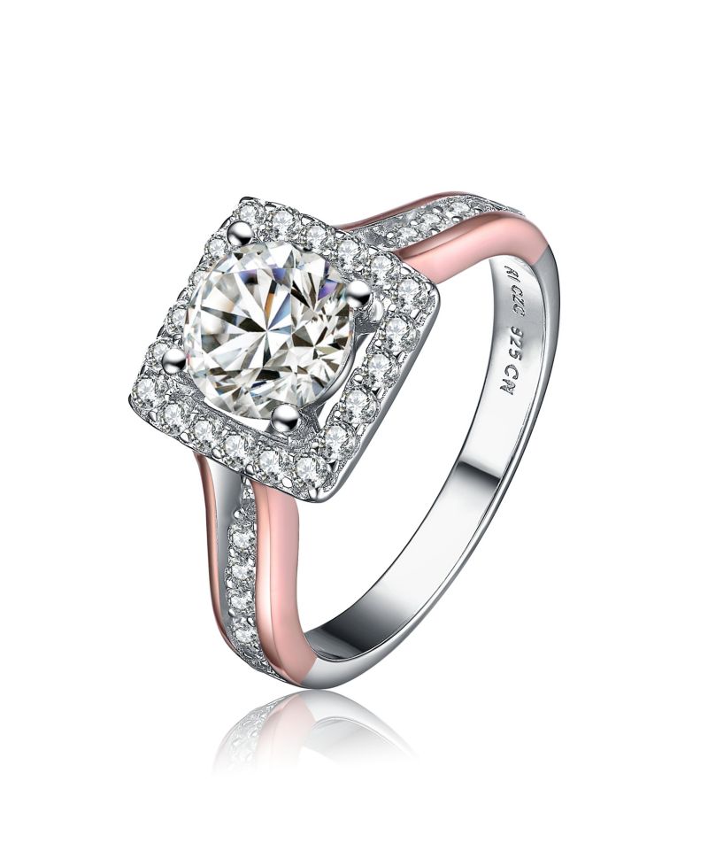 Unique Sterling Silver Square Halo CZ Pave Band Ring