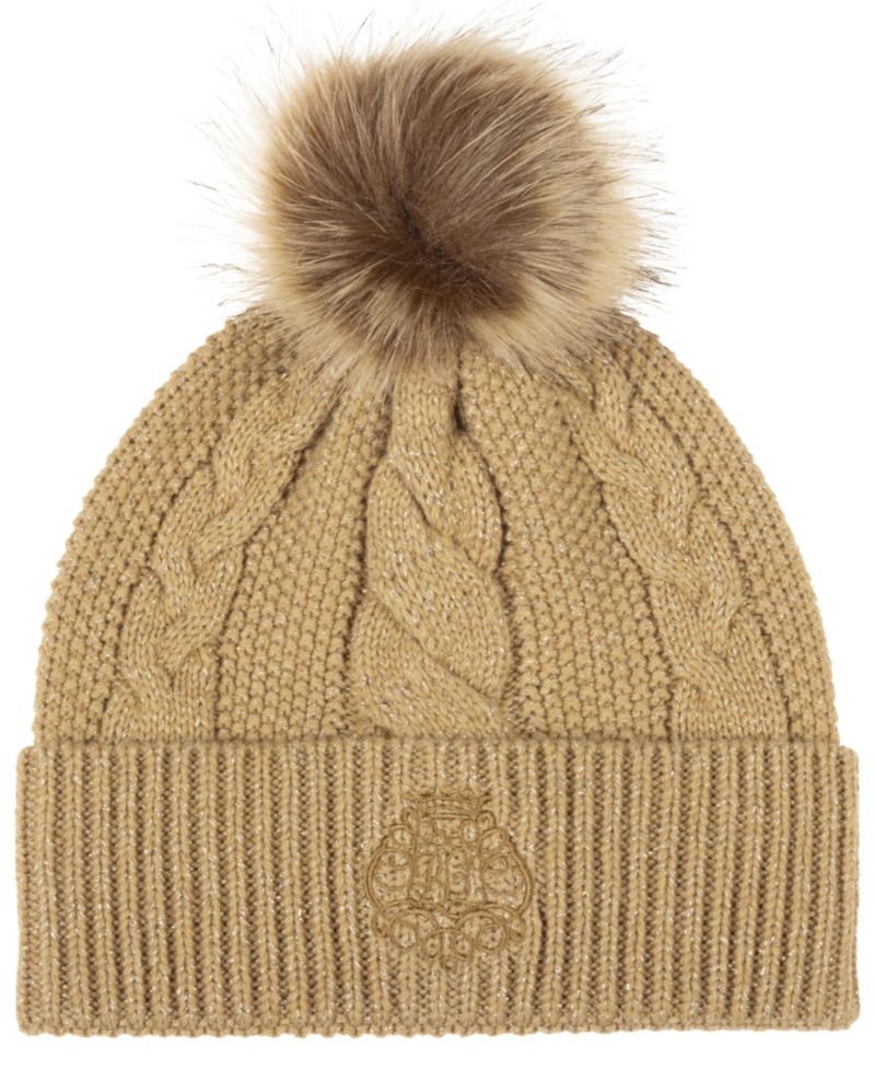 Metallic Direct Embroidery Cable Pom Beanie