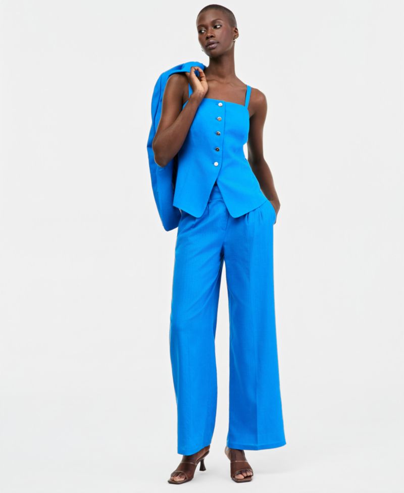 ASL Petite Mid-Rise Wide-Leg Pleated Trousers
