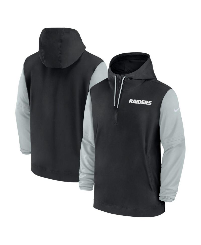 Men's Black/Silver Las Vegas Raiders 2024/25 Sideline Pre-Game Player 1/2-Zip Hoodie Jacket