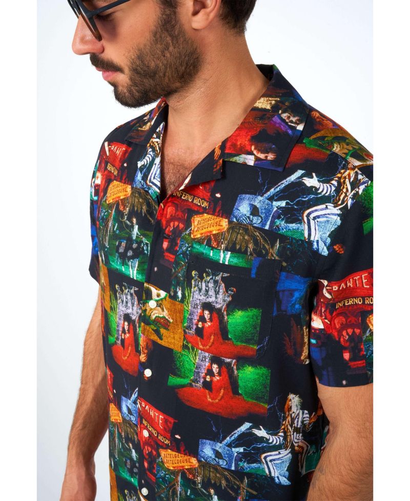 Men's Official GhostFace Hawaii Shirt - Halloween Themed Party Shirt - Short Sleeve - Multicolor