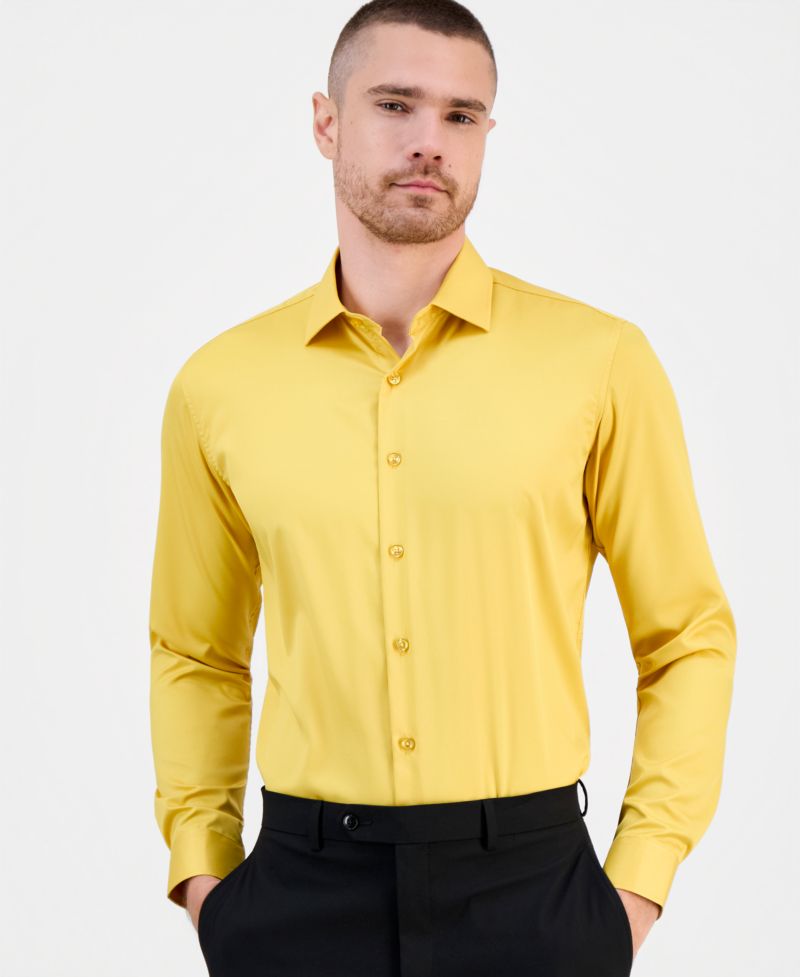 Men's Slim-Fit Solid Four-Way Stretch Dress Shirt