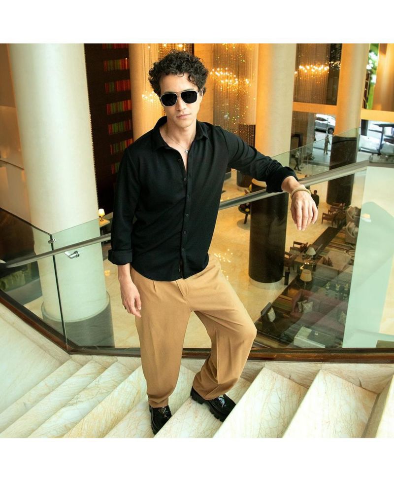 Men's Midnight Black Waffle-Textured Shirt