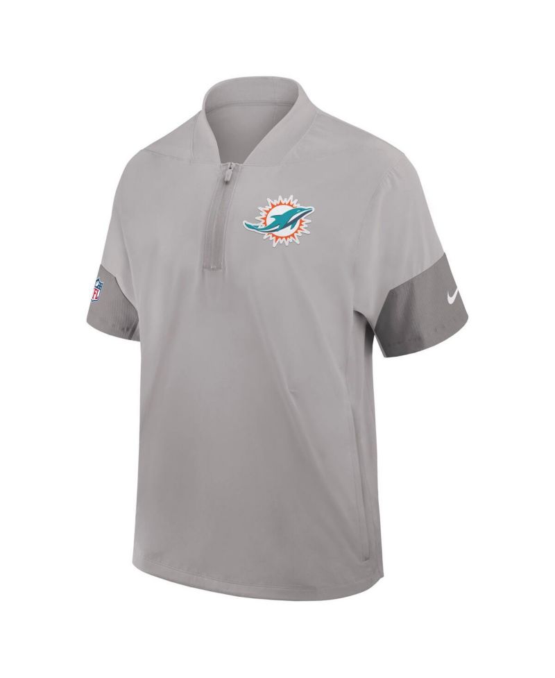 Men's Gray Miami Dolphins Sideline Short Sleeve Quarter-Zip Performance Coach Jacket
