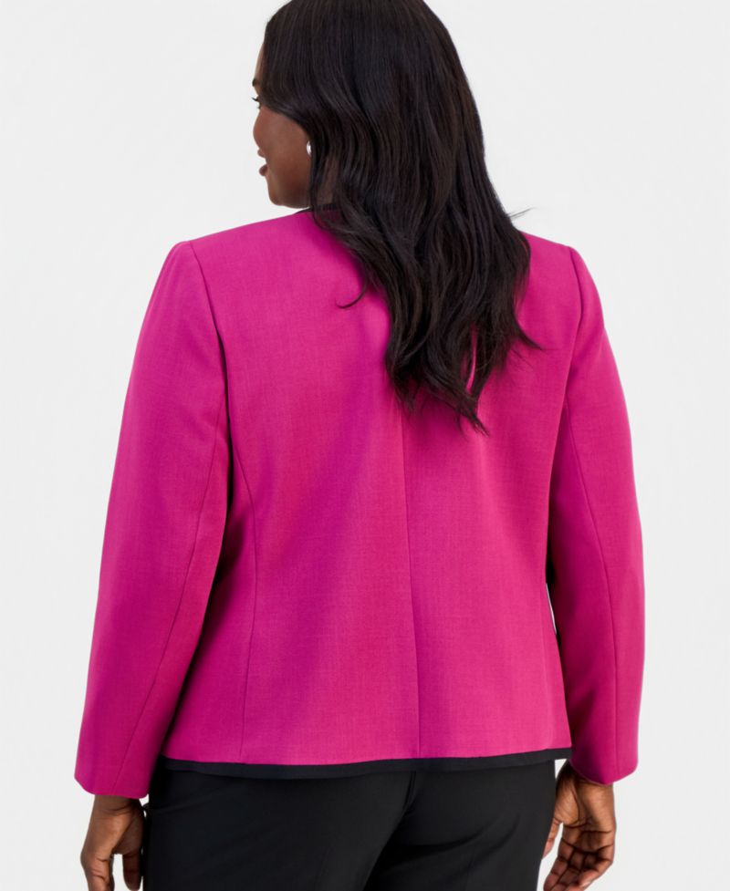 Plus Size Collarless Open-Front Framed Jacket