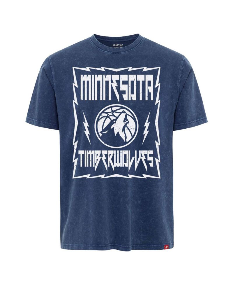 Men's and Women's Blue Minnesota Timberwolves Distressed Rock Roll Collection Angus Premium Mineral Wash T-Shirt