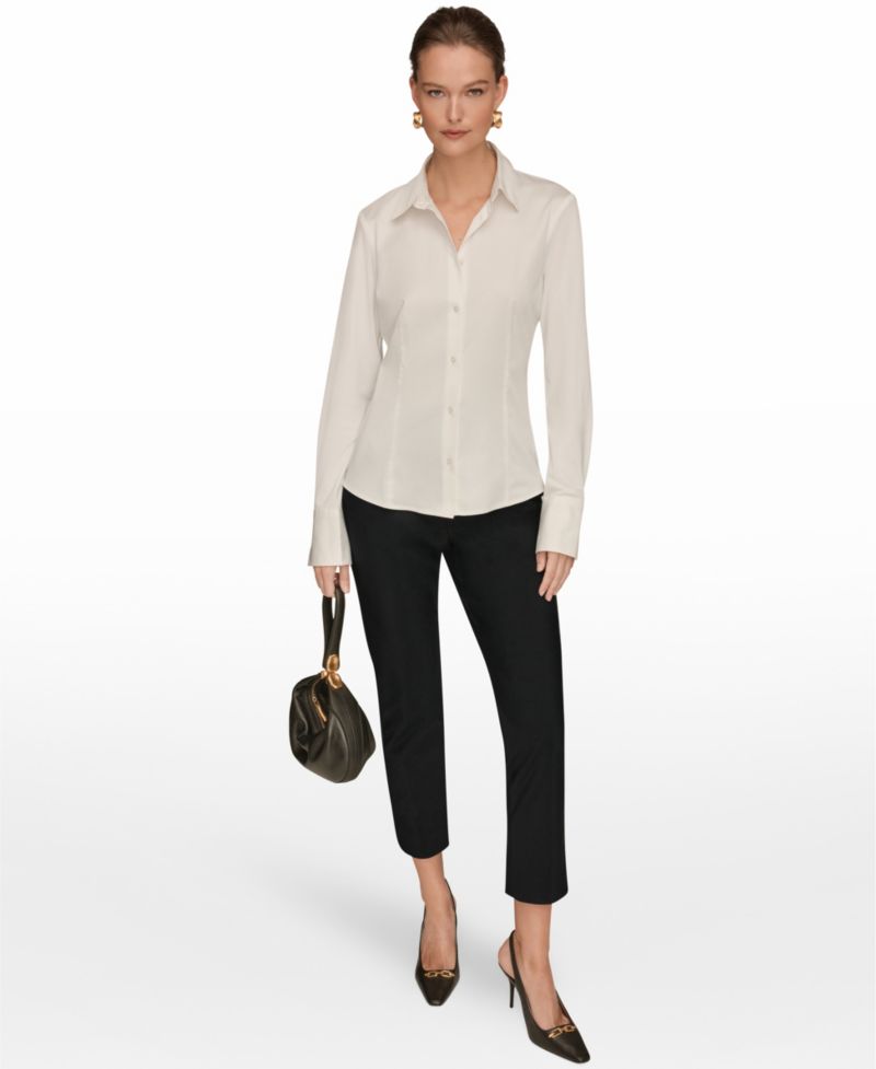 Women's Mixed Media Long-Sleeve Poplin Shirt