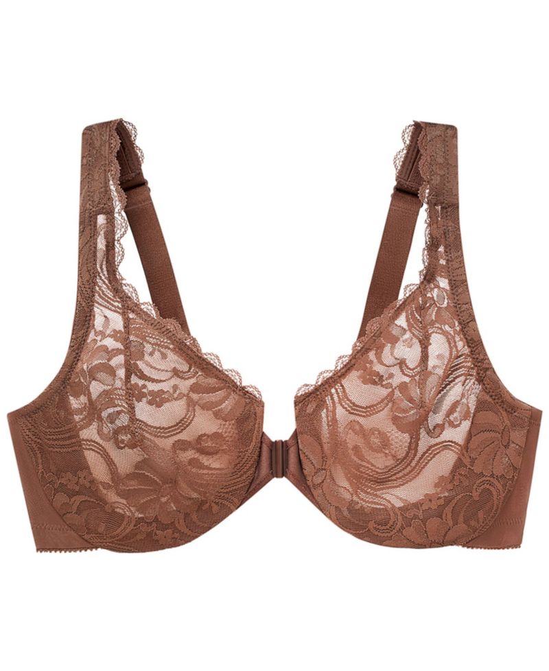 Women's Full Figure Plus Size Wonderwire Front Close Stretch Lace Bra 9245