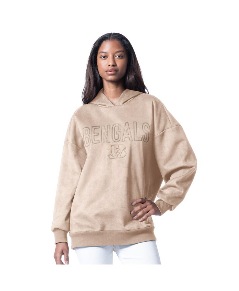 Women's Cream Cincinnati Bengals Best Hitter Oversized Tunic Pullover Hoodie