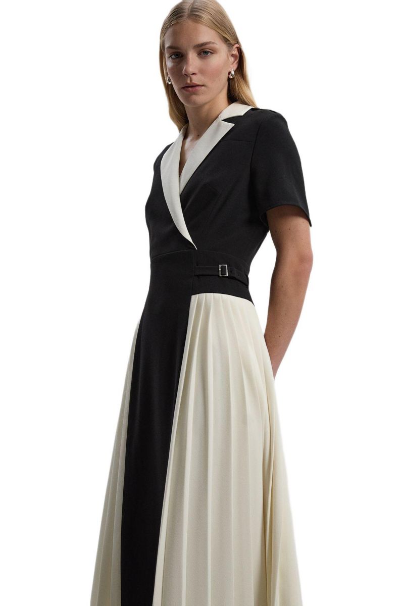 Women's Tailored Crepe Pleated Midi Shirt Dress