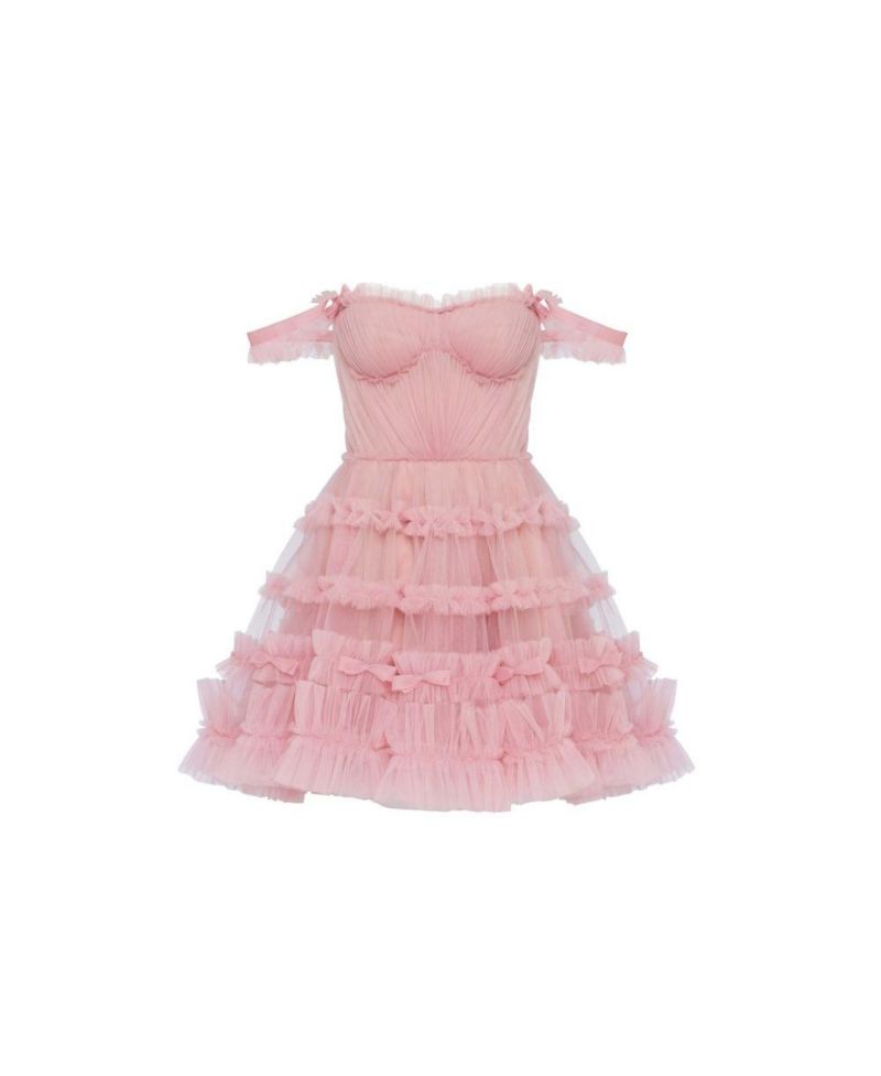 Women's Flirty ruffled tulle mini dress in misty rose