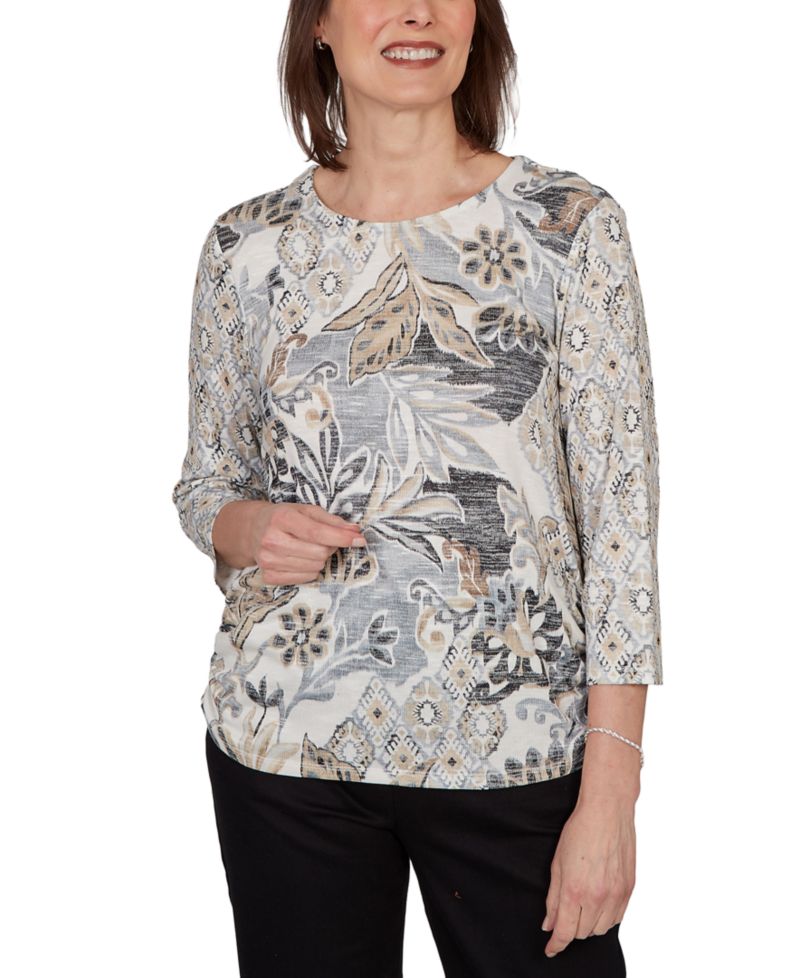 Women's Geo Leaf Patchwork Knit Top