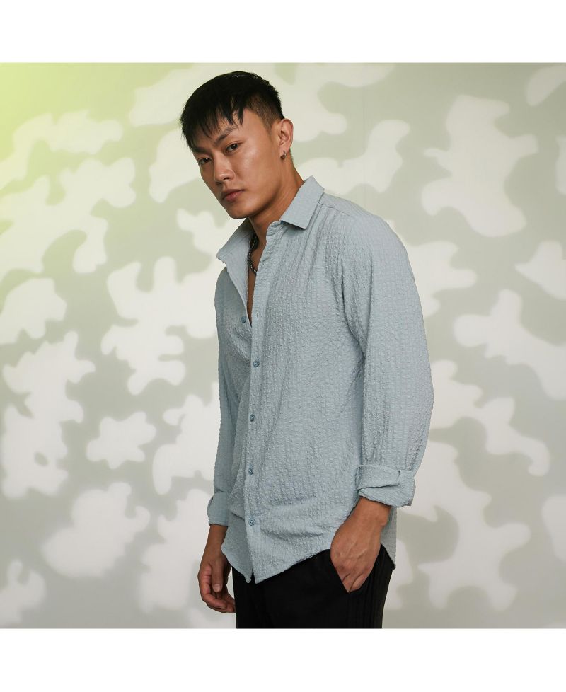 Men's Icy Blue Cubic-Seersucker Shirt