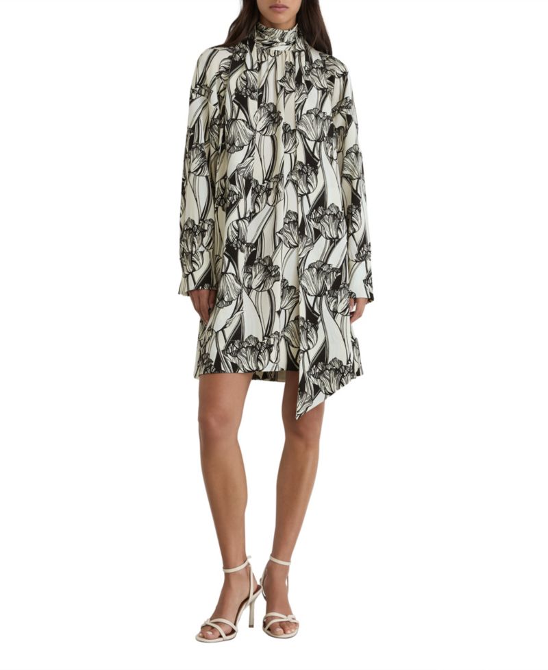 Women's Alwen Long-Sleeve Floral-Print Tie-Neck Mini Dress