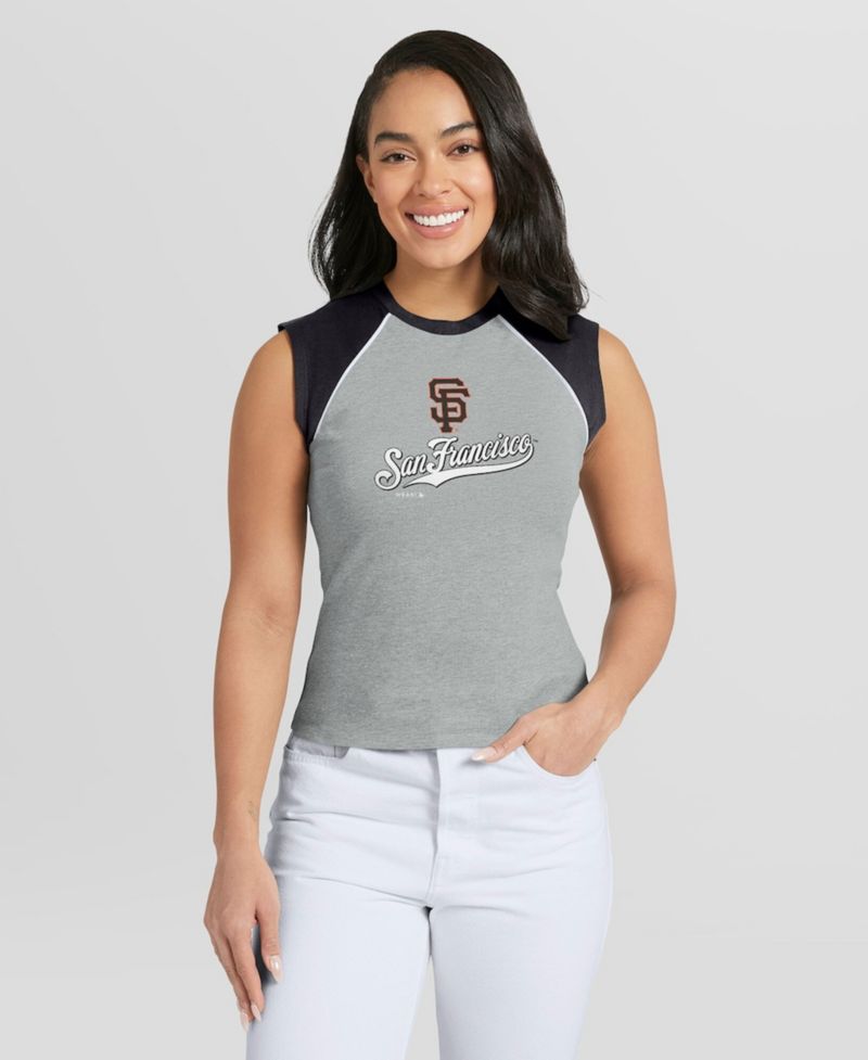 Women's Heather Gray San Francisco Giants Cropped Raglan Tank Top