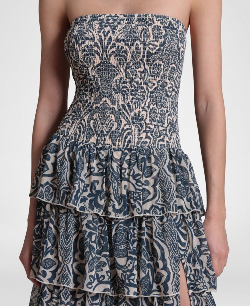 Women's Smocked-Bodice Strapless Maxi Dress