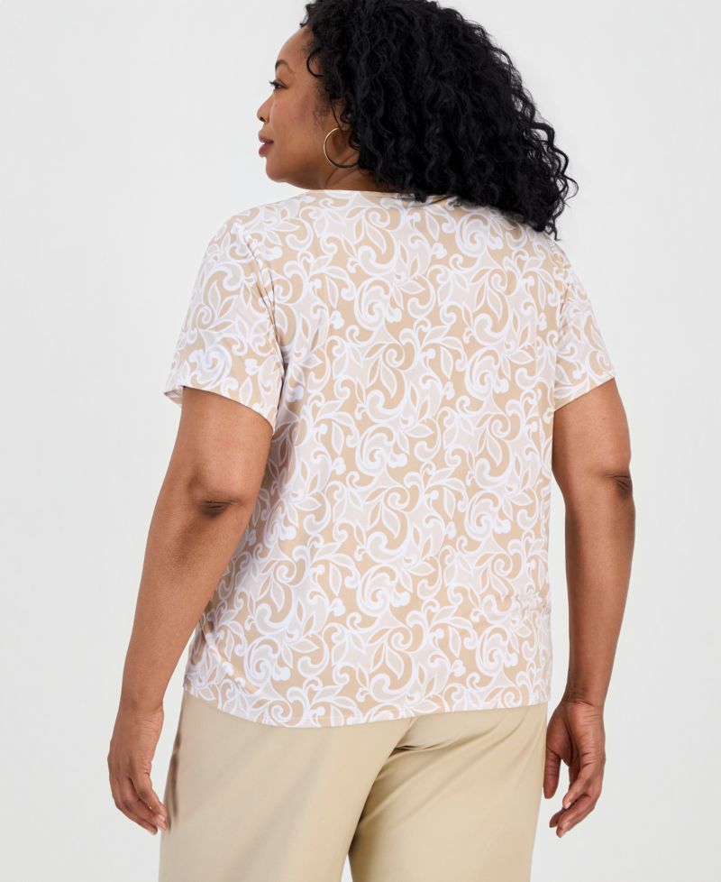 Petite Scroll Zipper V-Neck Top