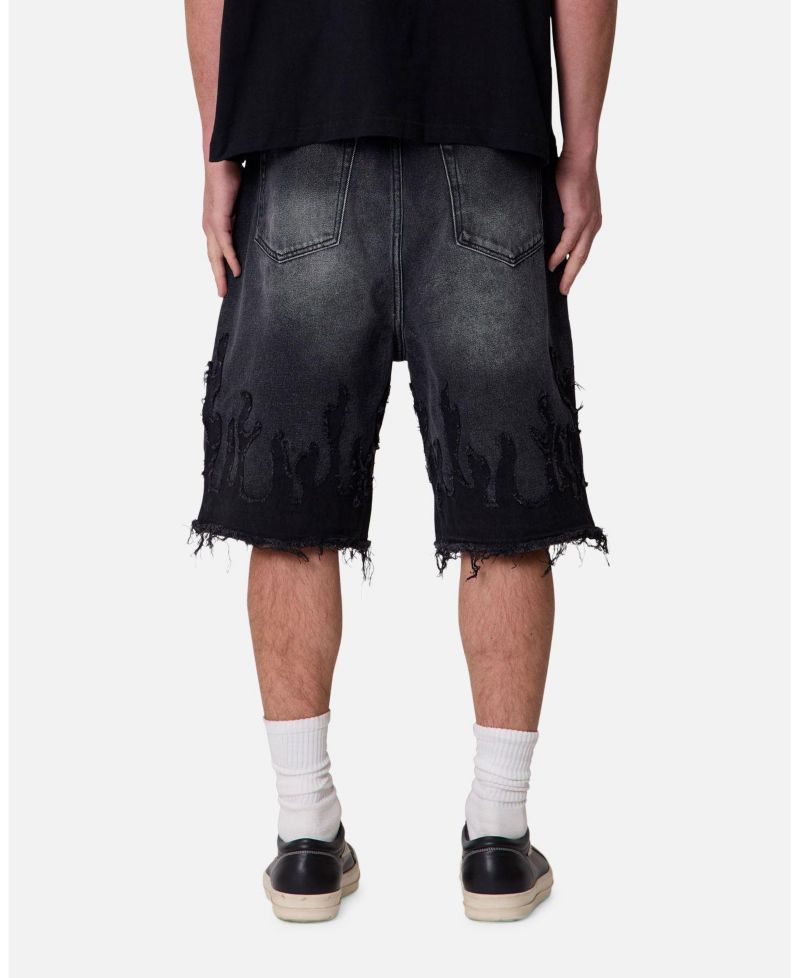 Men's Baggy Flame Denim Shorts