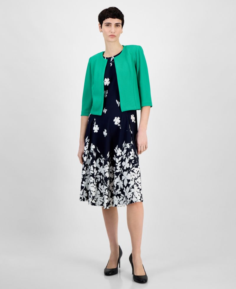 Petite Textured Cascading Florals 2-Pc. Jacket Dress
