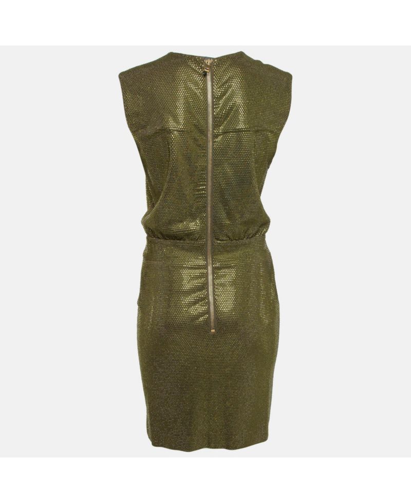 Women's Green Embellished Jersey V-Neck Sleeveless Dress