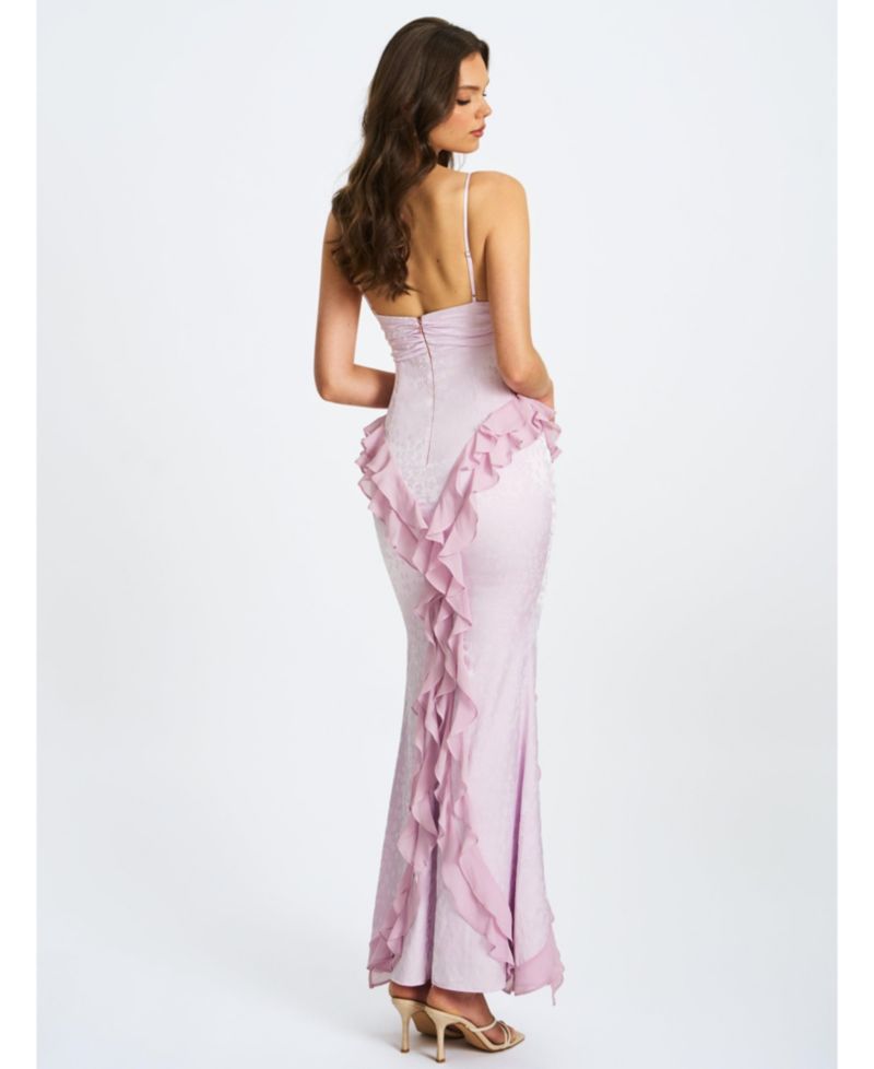 Women's Paolina Taro Pink Jacquard Ruffle Mermaid Maxi Dress