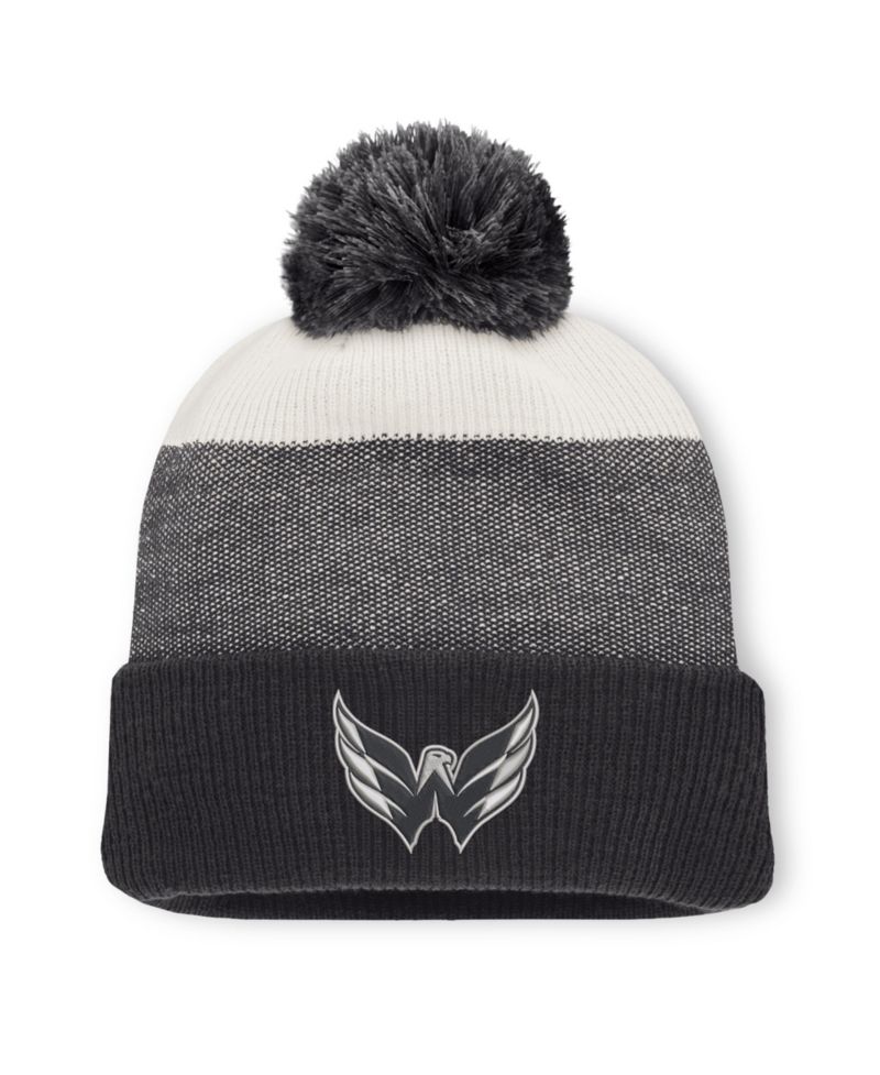 Men's Black/Light Beige Washington Capitals Monochrome Cuffed Knit Hat with Pom