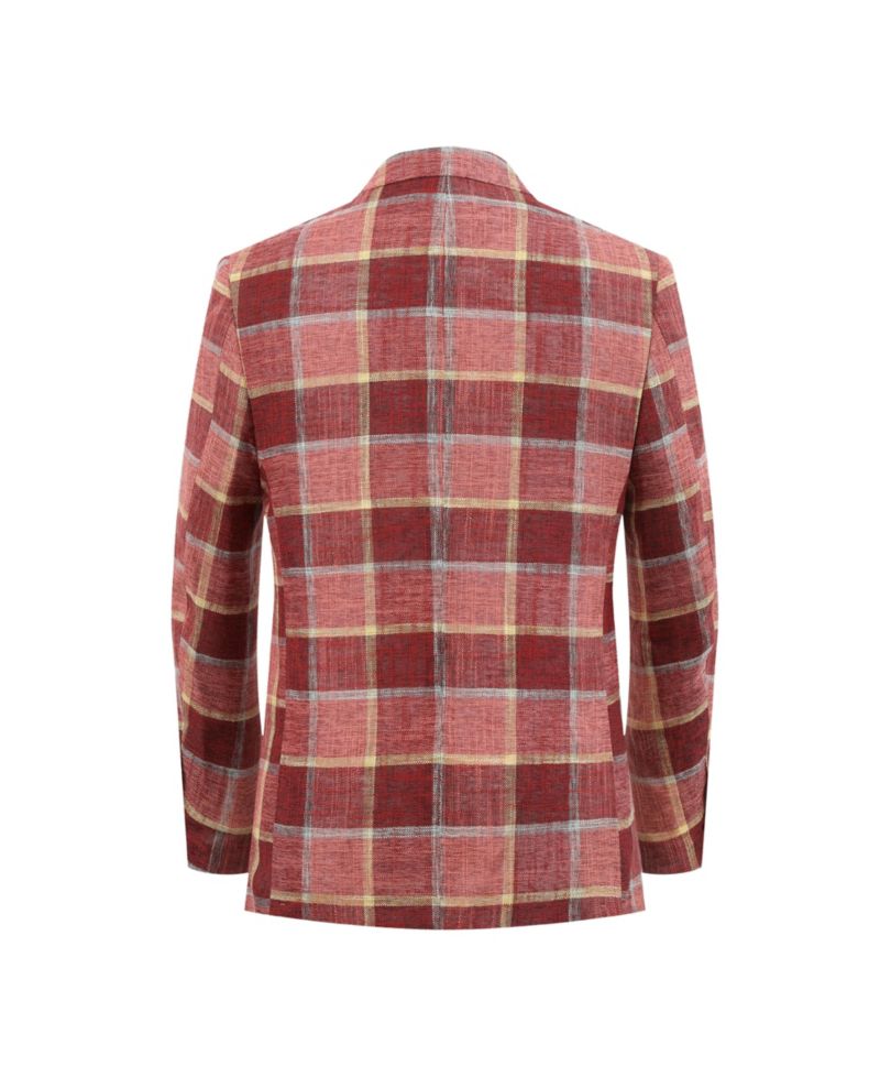 Boys Red Slim Fit Plaid Blazer