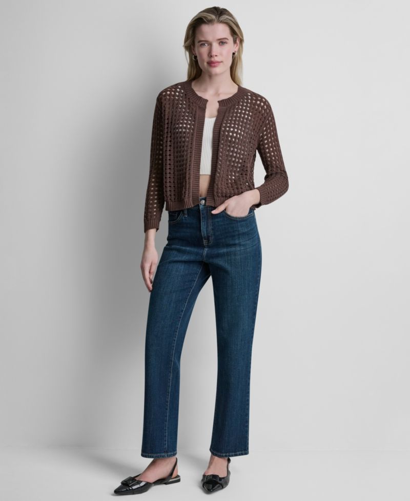 Women's Open-Stitch Drop-Shoulder Cardigan Sweater