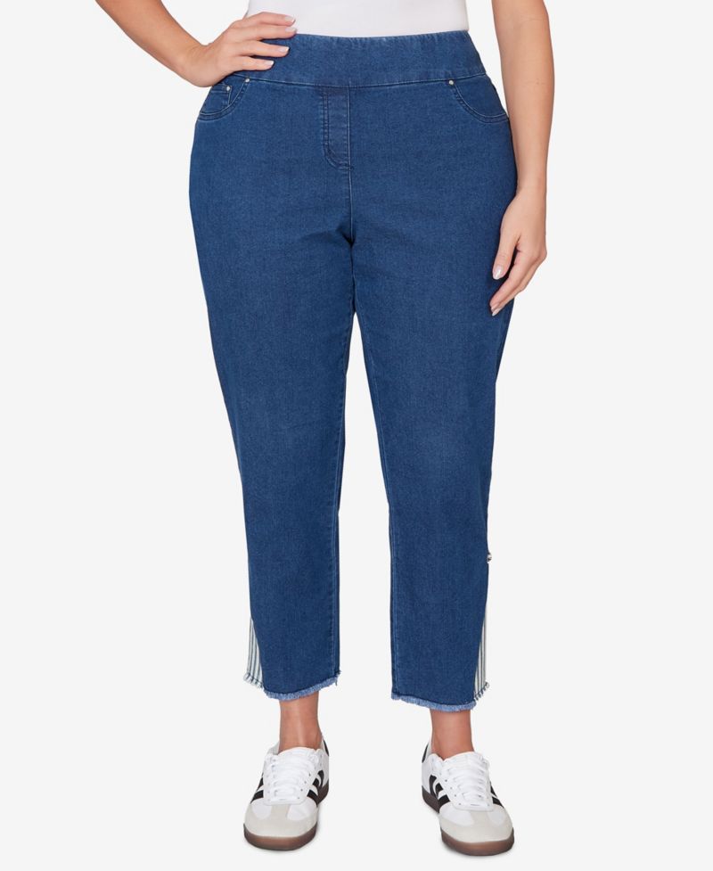 Plus Size Nautical Stripe Inset Slim Fit Jean
