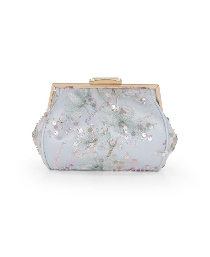 Woman's Iris Floral Embroidered and Sequin Signature Pouch Clutch
