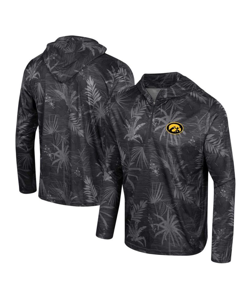 Men's Black Iowa Hawkeyes Palms Printed Lightweight Quarter-Zip Hooded Top