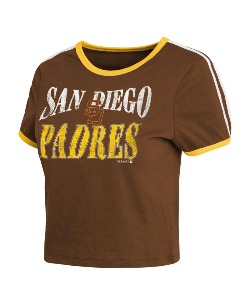 Women's Brown San Diego Padres Cropped Throwback Ringer Baby T-Shirt