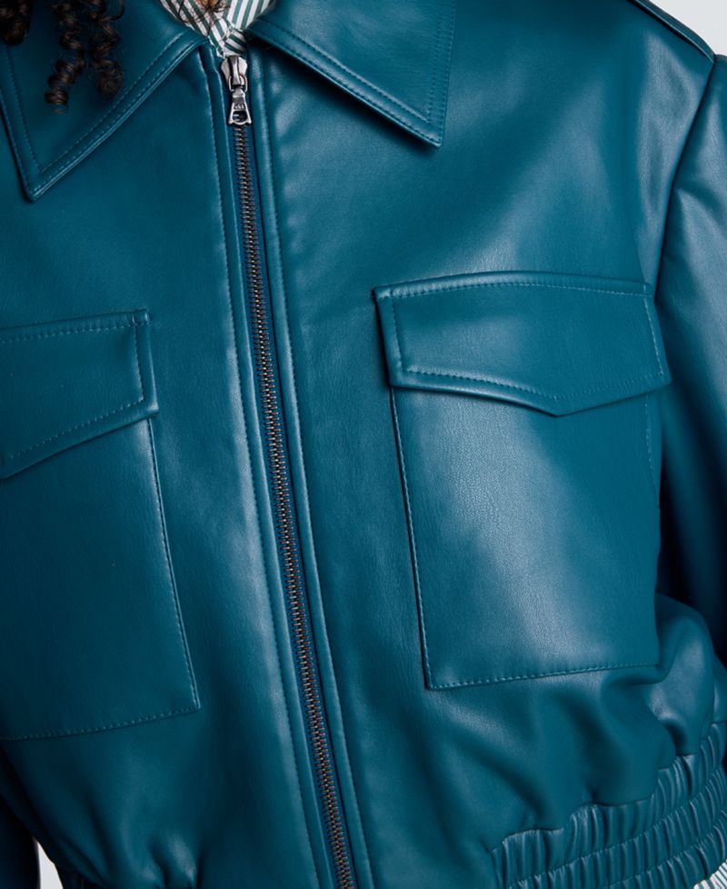 Women's Cropped Faux Leather Bomber Jacket