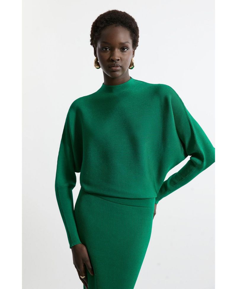 Women's Drape Knit Bat Wing Pencil Midi Dress