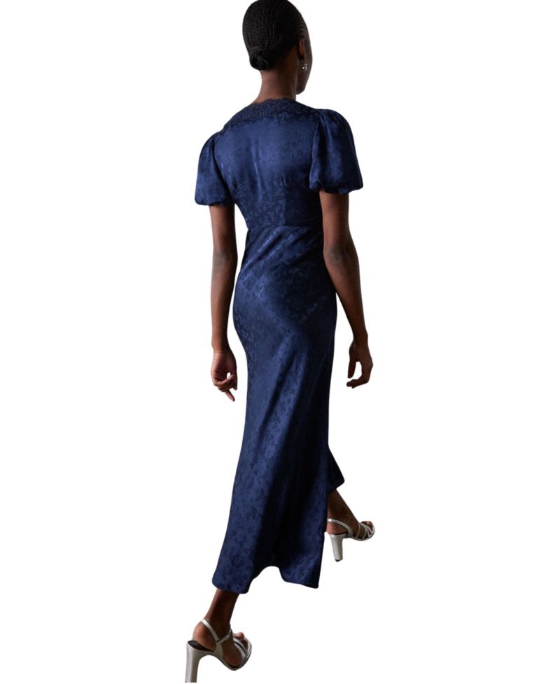 Women's Wedding Guest Floral Puff-Sleeve Midi Dress