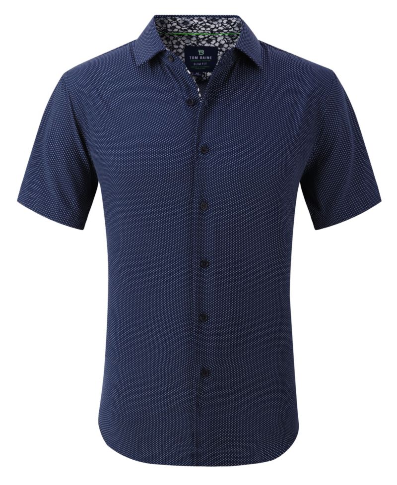 Men's Slim Fit Short Sleeve Performance Button Down Dress Shirt
