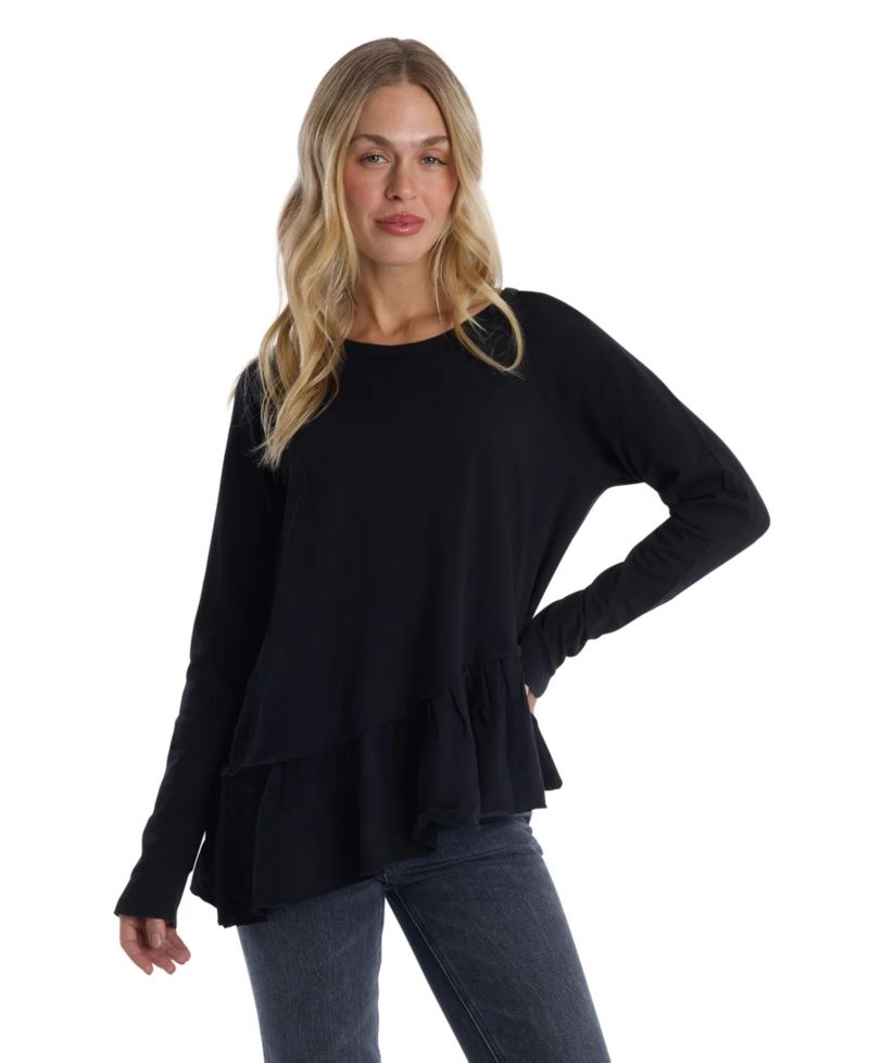 Women's Clothing Raglan Long Sleeve Asymmetric Peplum