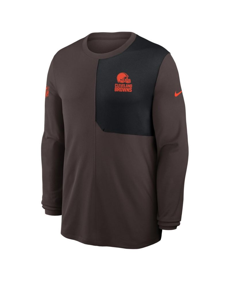 Men's Brown Cleveland Browns Sideline Coach UV Performance Long Sleeve T-Shirt