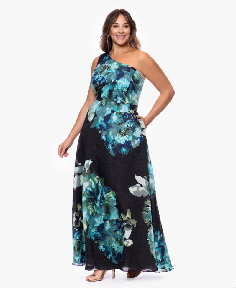Plus Size One-Shoulder Ball Gown Dress