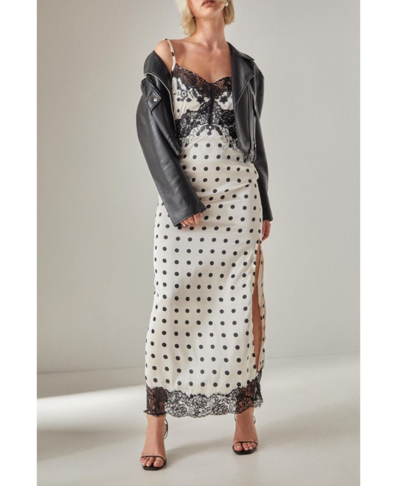 Women's Satin Lace Trim Maxi Dress