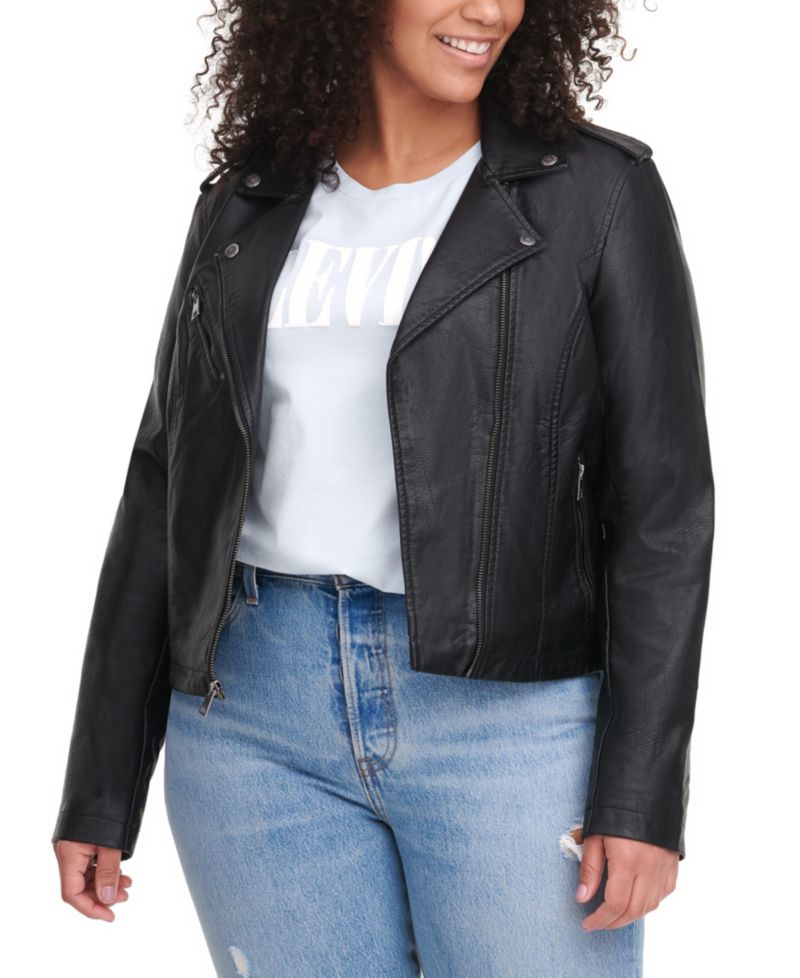 Plus Size Trendy Faux Leather Moto Jacket