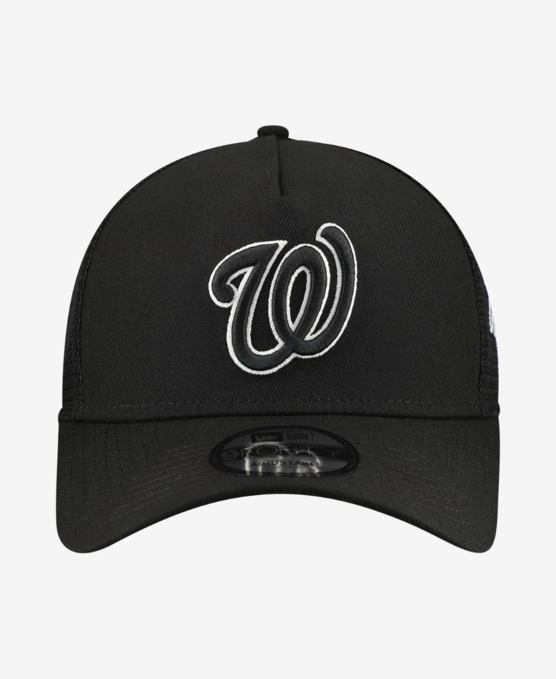 Men's Black Washington Nationals Side Script 9FORTY A-Frame Trucker Adjustable Hat