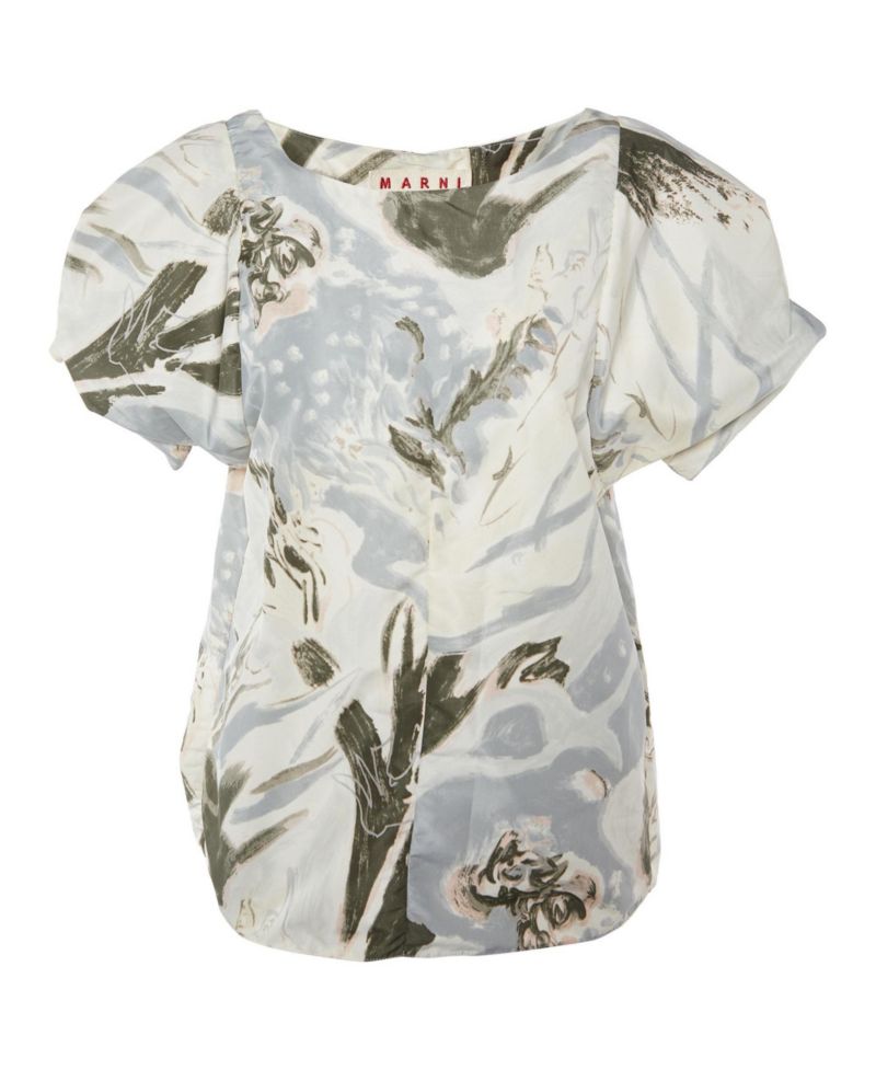 Women's Abstract Print Oversized Sleeve Satin Top