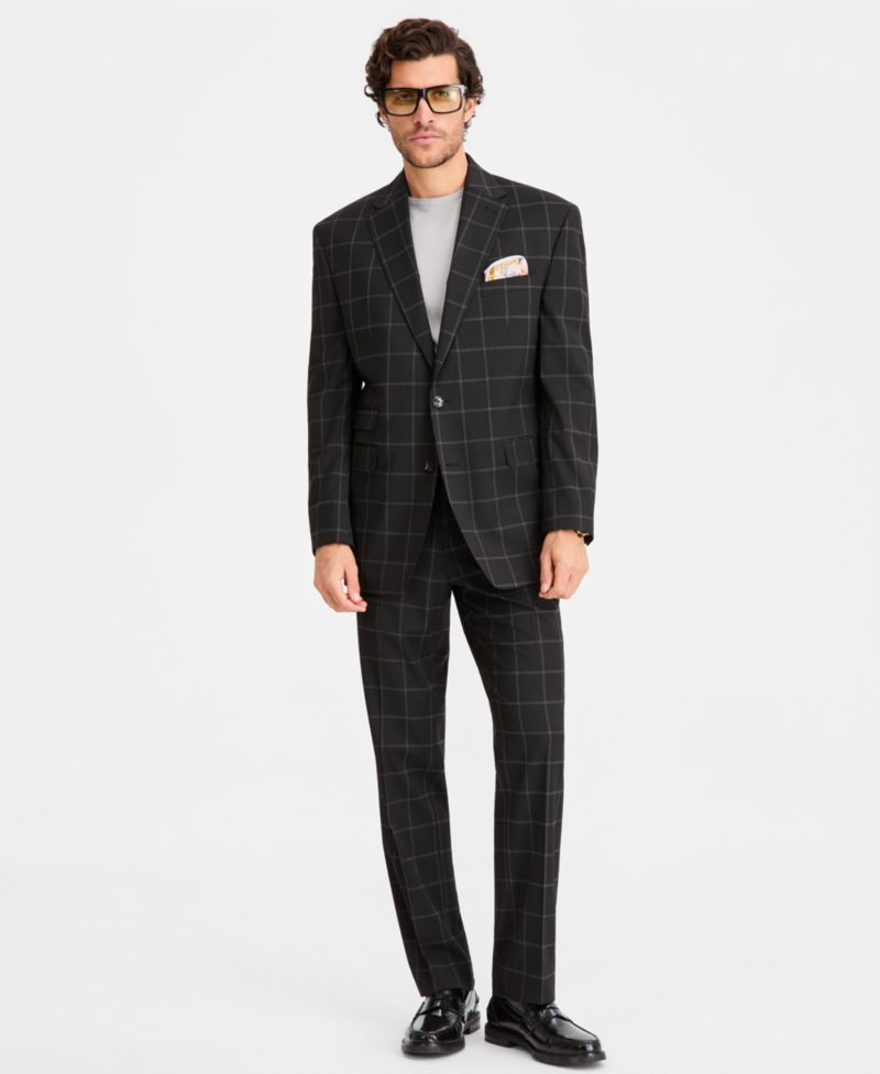 Men's Classic-Fit Windowpane Suit Separates Pants