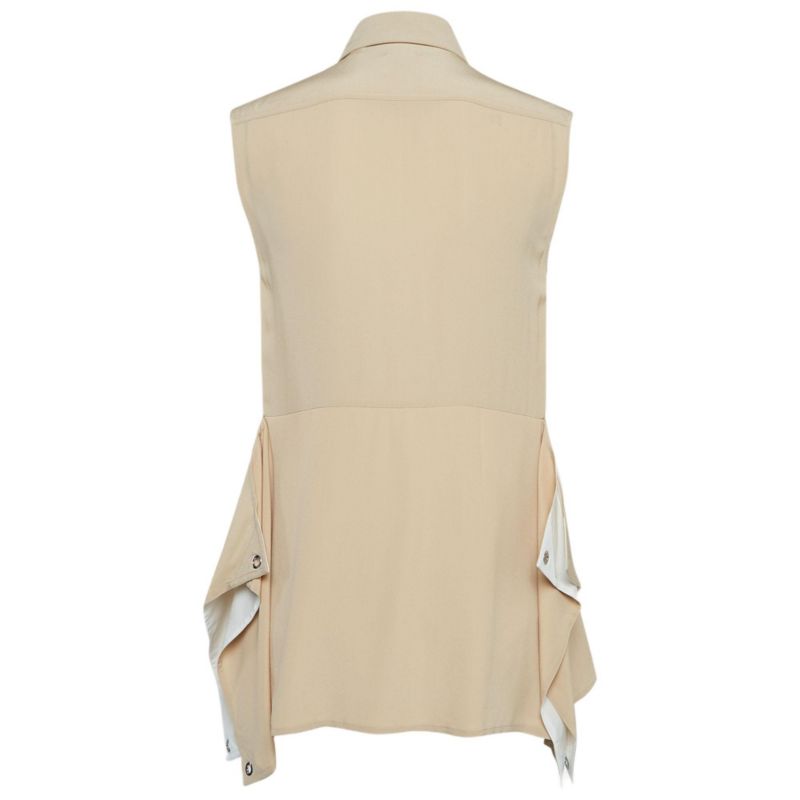 Women's Beige Silk Buttoned A-Line Sleeveless Shirt Blouse
