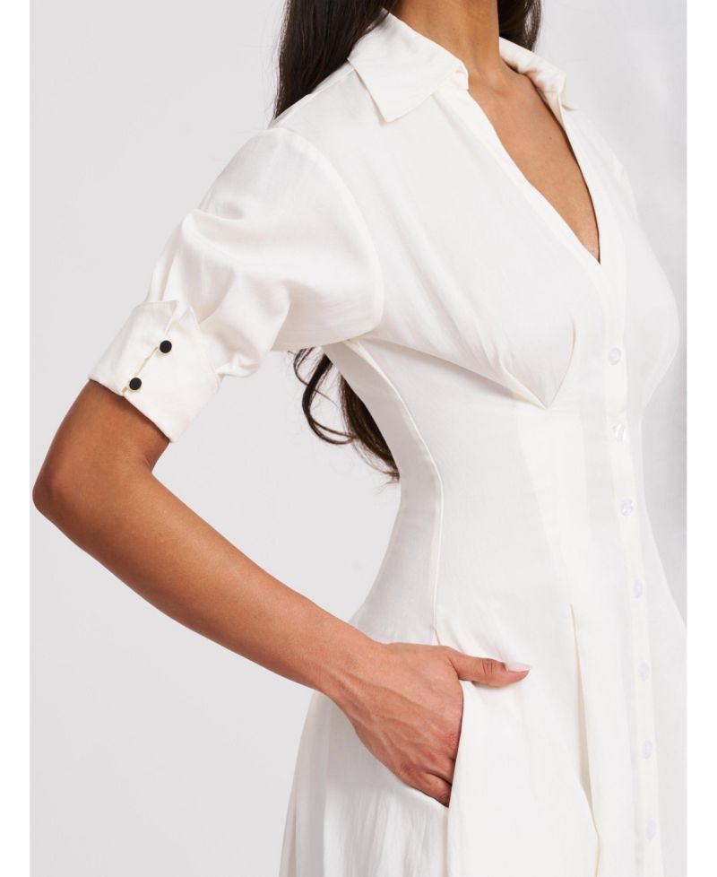 Women's Palina Lyocell Pleated Midi Preppy Shirt Dress