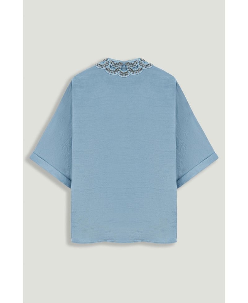 Women's Stone Accessory Collar Detail Relaxed Boxy Fit Shirt