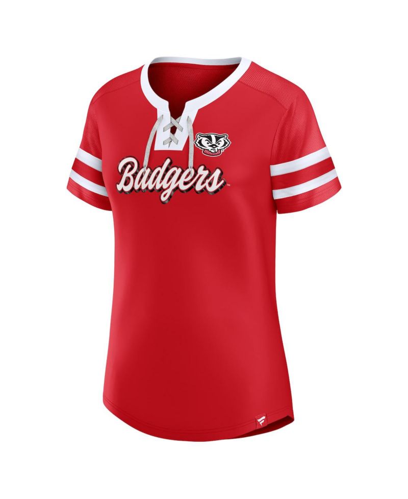 Women's Red Wisconsin Badgers Iconic Athena Lace-Up T-Shirt